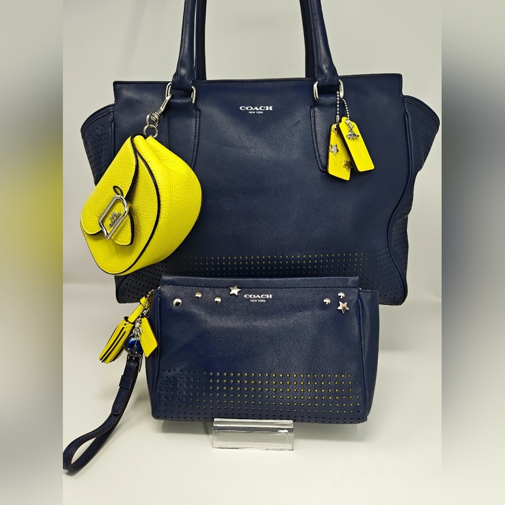 Upcycled Coach Legacy Perforated Leather Candace Carryall & wristlet set Neon